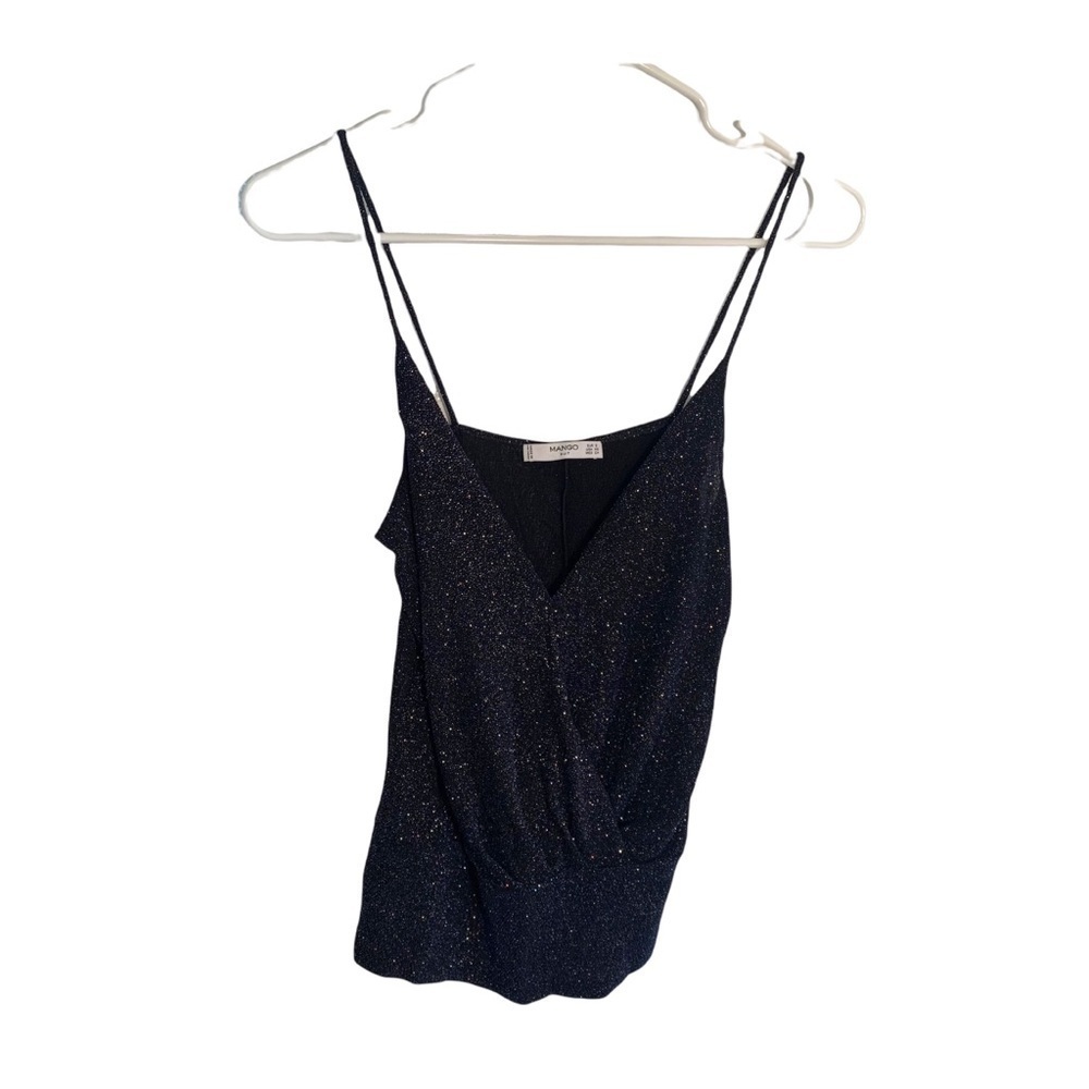 Mango Suit Women's Size XS Sleeveless Faux Wrap Blouse Black Multicolor Beaded